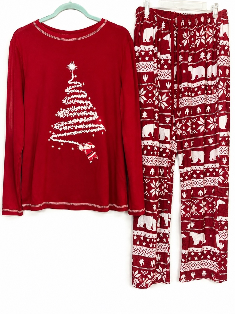 Ekouaer Christmas Pajama Set Medium Red Holiday Tree Bear Print Lounge Sleepwear